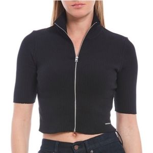 Calvin Klein Black Zipper Mock Neck Crop Top
